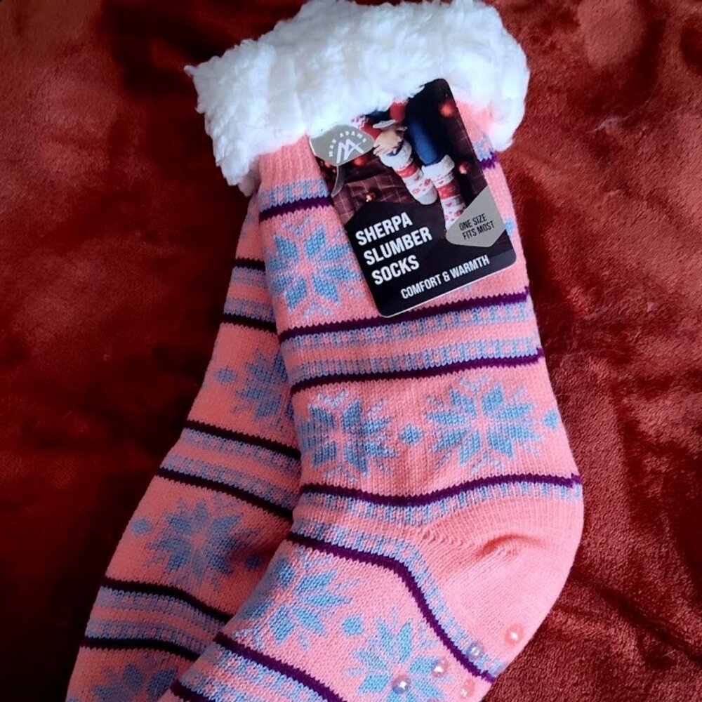 New pink Sherpa‎ Slumber Socks, Unisex One Size Fits & pink stocking cap